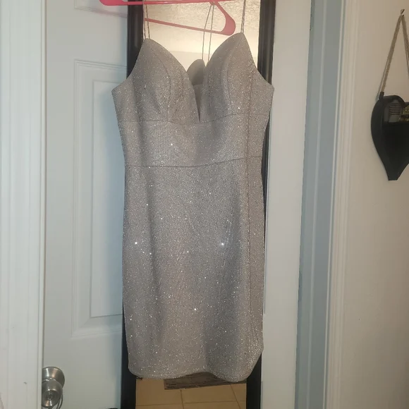 Gianni Bini | Dresses | Gianni Bini Silver Shimmer Mini Dress Beyonc  Mirrorball Deep V Neck Above Knee | Poshmark